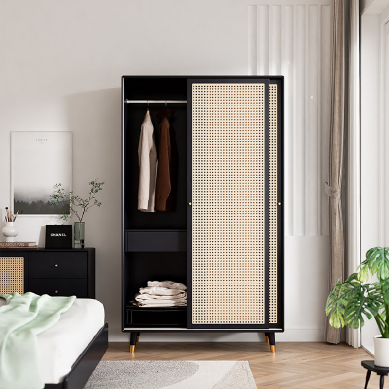 Garde-robe moderne et simple en rotin de luxe, Noir
