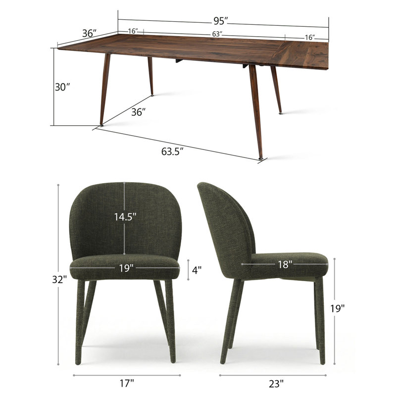 9 Piece Modern Extendable Dining Table Set with Upholstered Chairs, Green