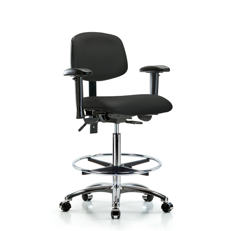 Anna Vinyl Drafting Chair, Black, Casters, Included
