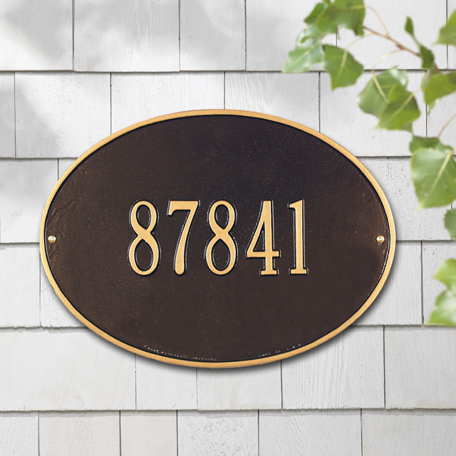 Plaque d'adresse murale 1 ligne Hawthorne, Bronze et doré, Oui
