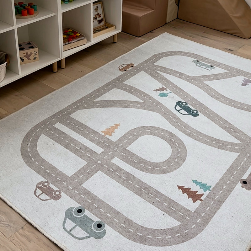 Kids Rugs Playful Roads Grey Area Rug, Rectangle 6' x 9', Light Blue
