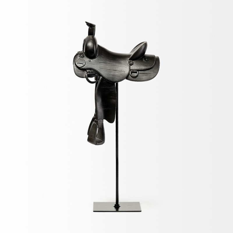 Adwait 16" Black Metal and Resin Western Horse Saddle Tabletop Sculpture