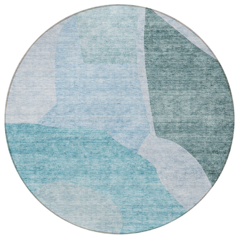 Tapis d'intérieur rond lavable abstrait bleu sarcelle articulé vert et bleu HomeRoots