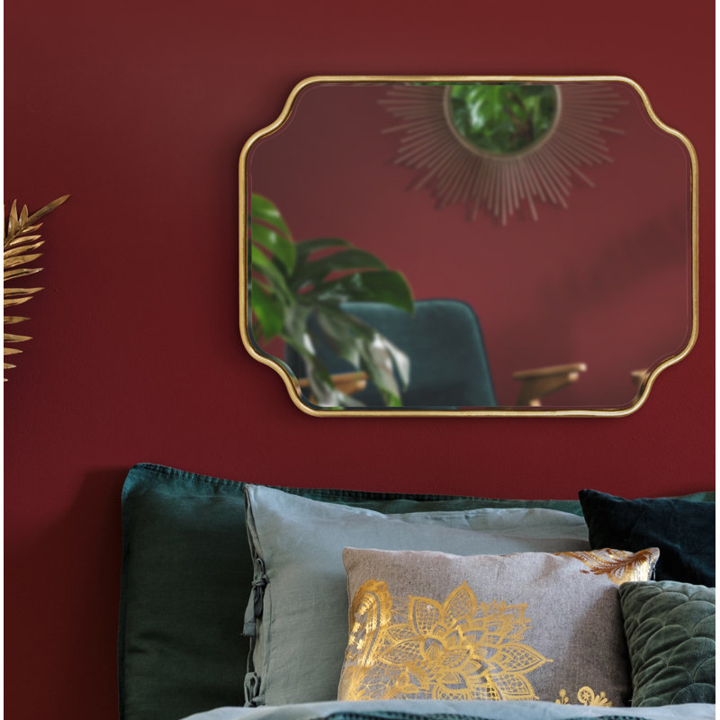 Aransa Scalloped Rectangle Wall Mirror, 36" x 24", Gold