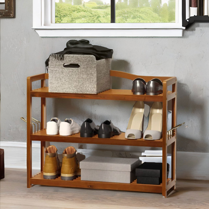 9 Pair Solid Wood Shoe Storage Bench