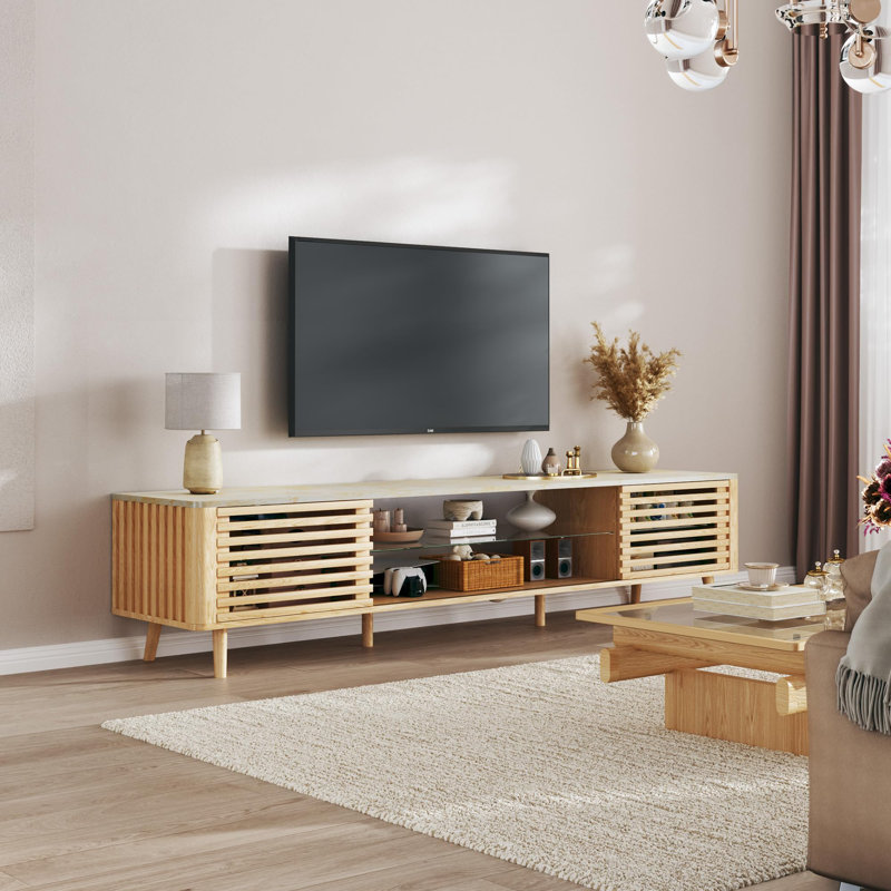 70" Tv Stand For Tvs Up To 80" With Sliding Doors & Led Light