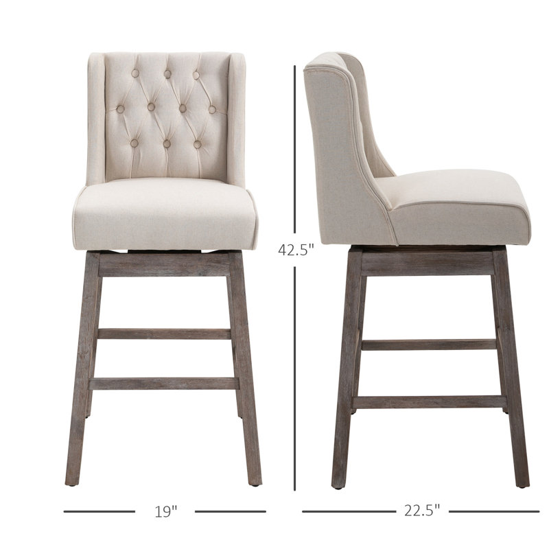 Hauteur de 2 chaises de bar, pivotant à 180 degrés, repose-pieds en bois massif beige, siège de 30 po pour un style moderne, tabourets 2, hauteur, pivot, bouton, couleur