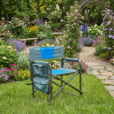 Chaise pliante rembourrée Lifesky: soutien de 400 lb et confort toute la journée - chaise de réalisateur légère surdimensionnée de 10 lb pour les pique-niques de camping - pêche pliable avec poches de rangement - bleu / gris