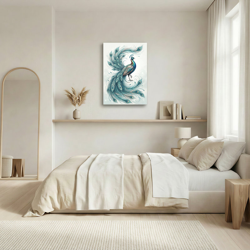 «Gallery Wrap», art mural sur toile pour le salon, la chambre à coucher, le bureau ou le vestibule - décoration murale décorative avec plume de paon