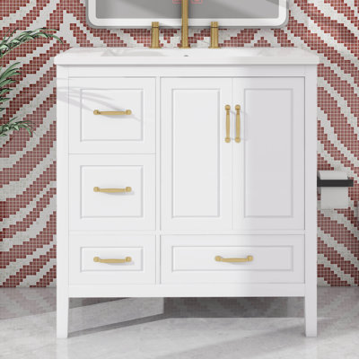 Meuble-lavabo de 36 pouces avec lavabo, 1 armoire à fermeture douce et 4 tiroirs à fermeture douce