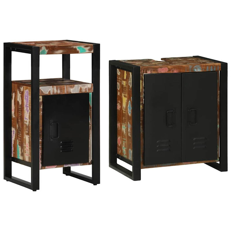 Bathroom Furniture Set 2 Pcs Soild Rough Mango Wood, Brown