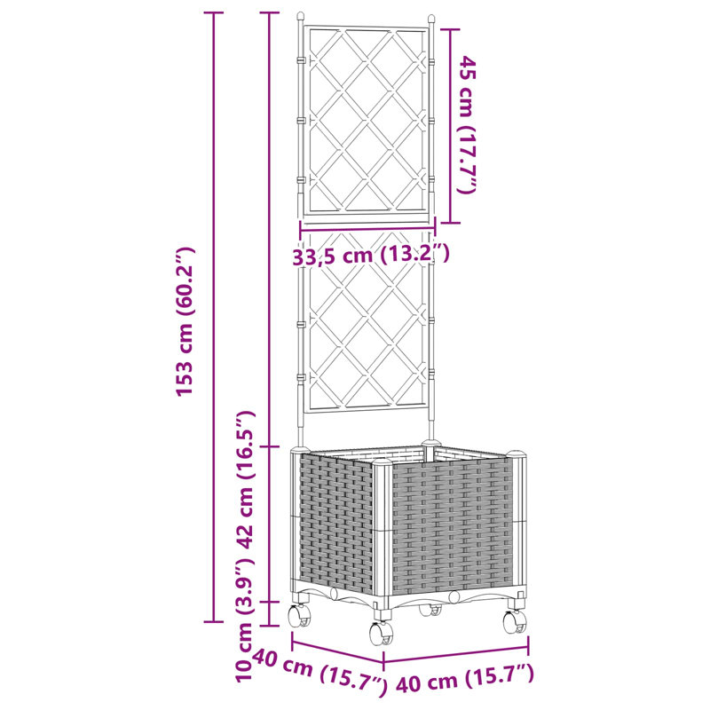 Planter, 149cm H x 40cm W x 40cm D, Grey