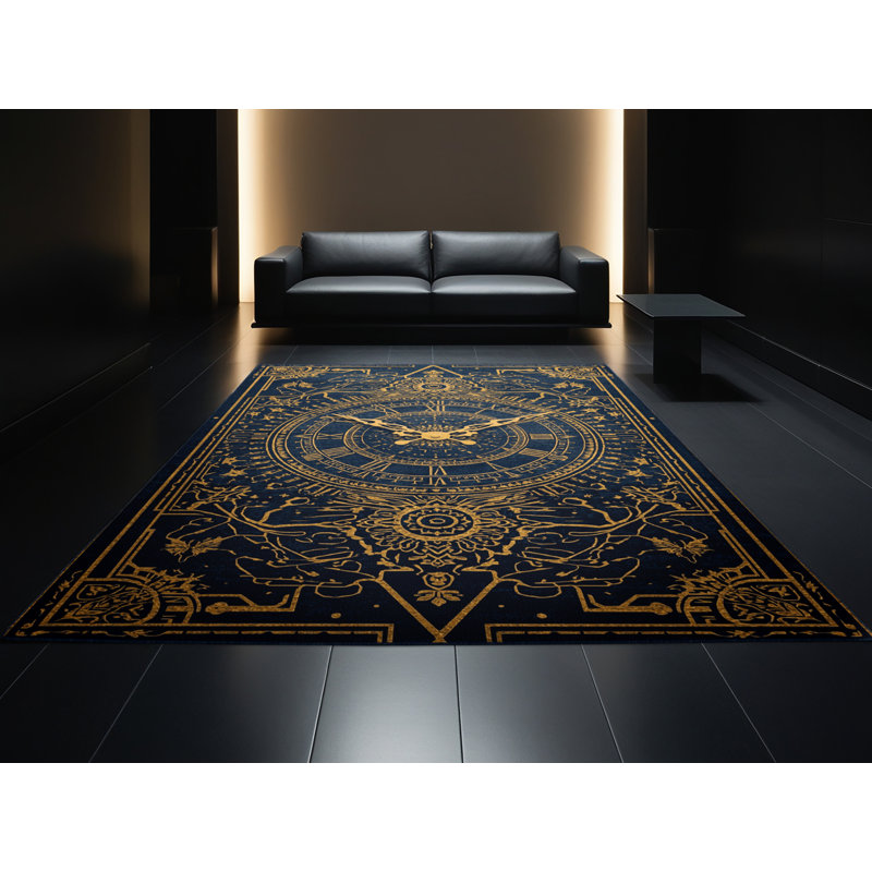 Machine Washable Collingswood New Years Modern & Contemporary Abstract Rug in Gray – Navy Binding, 2x4
