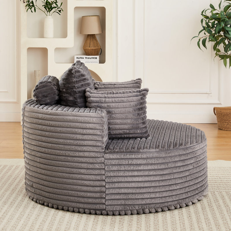 Fauteuil moelleux 1 place en velours côtelé gris, canapé-lit 127 cm (50 pouces) avec oreiller cylindrique, aucun assemblage requis, confortable pour une personne.