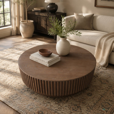 Round Coffee Table with Storage Solid Wood Veneered Modern Coffee Table Accent Tea Table for Living Room, Bedroom, Apartment or Office