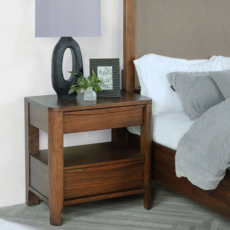Walnut 2-Drawer Nightstand, Bedside Table