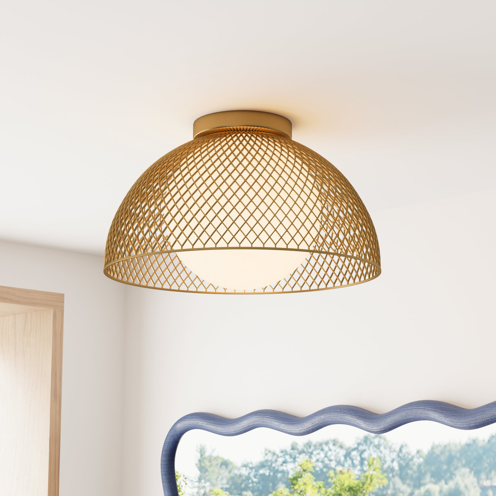 Poet Single Light Glass Flush Mount, Gold