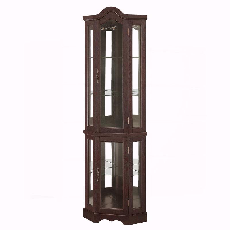 Curio Cabinet Lighted Glass Display Curio Cabinet, Dark Cherry