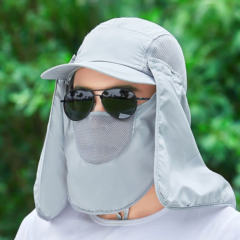 Chapeau de pêche Sun détachable avec protection UV 50+, Gris clair