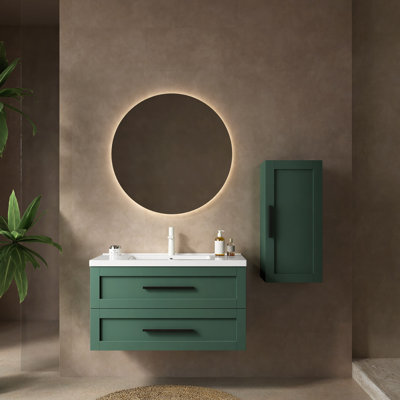 Meuble-lavabo de salle de bain 36 po avec lavabo, armoire de rangement murale flottante avec 2 tiroirs (sans armoire latérale), lavabo en céramique blanche sans robinet
