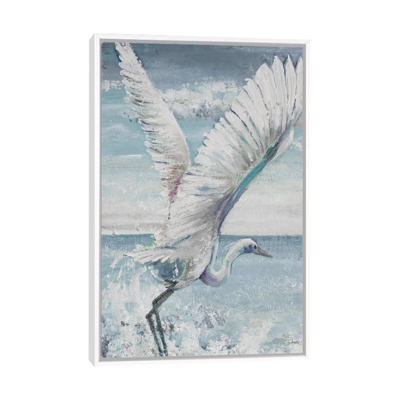 Grande aigrette en vol par Patricia Pinto - reproduction d'art, Toile blanche encadrée, Pas de tapis