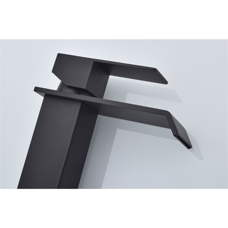 Robinet de lavabo pour salle de bain à poignée simple Waterfall Spout, Noir mat