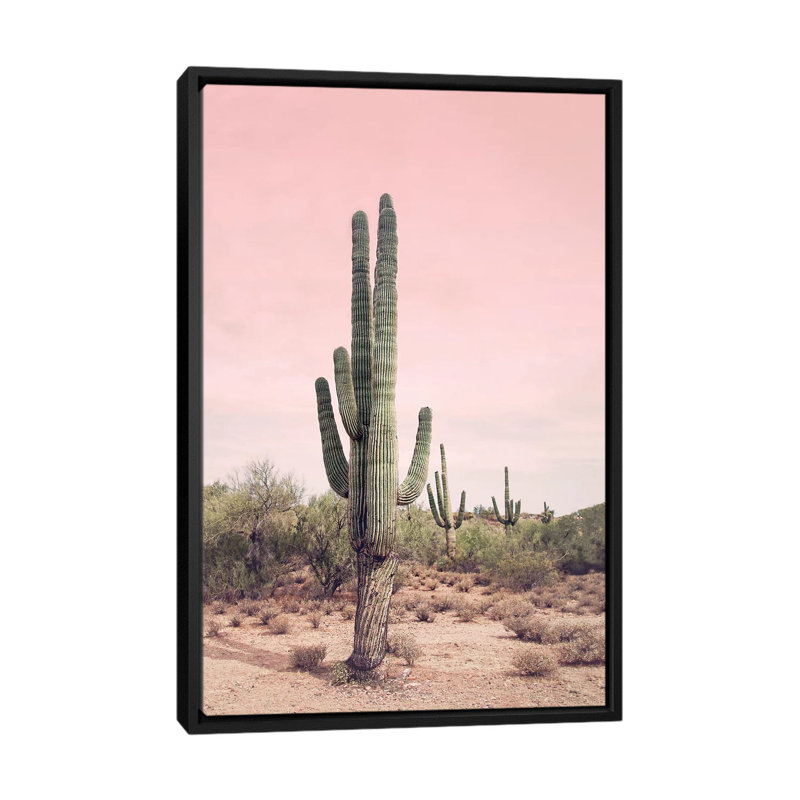 «Desert Cactus Blush» par Sissi et Seb - impression d'art graphique, H 26 po x l 18 po x 1,5 po, Toile avec cadre noir