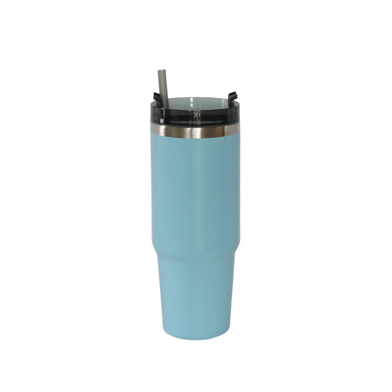 Verre en acier inoxydable 30 oz avec paille, Bleu clair, 30 onces
