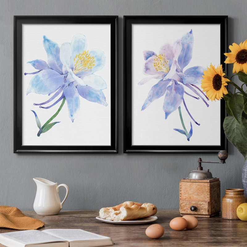 «Columbine Bloom I», ensemble de 2 peintures sur toile encadrées, H 42,5 po x l 30,5 po x P 1 po, Noir