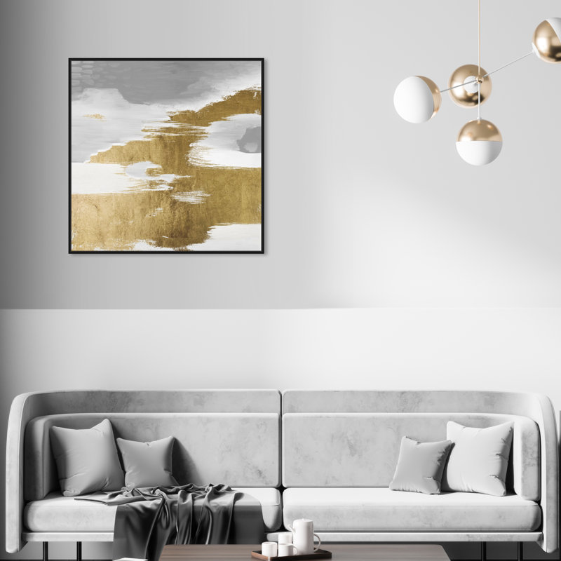 Gold Heaven - Peinture sur toile, Cadre flottant noir, H 30 po x l 30 po