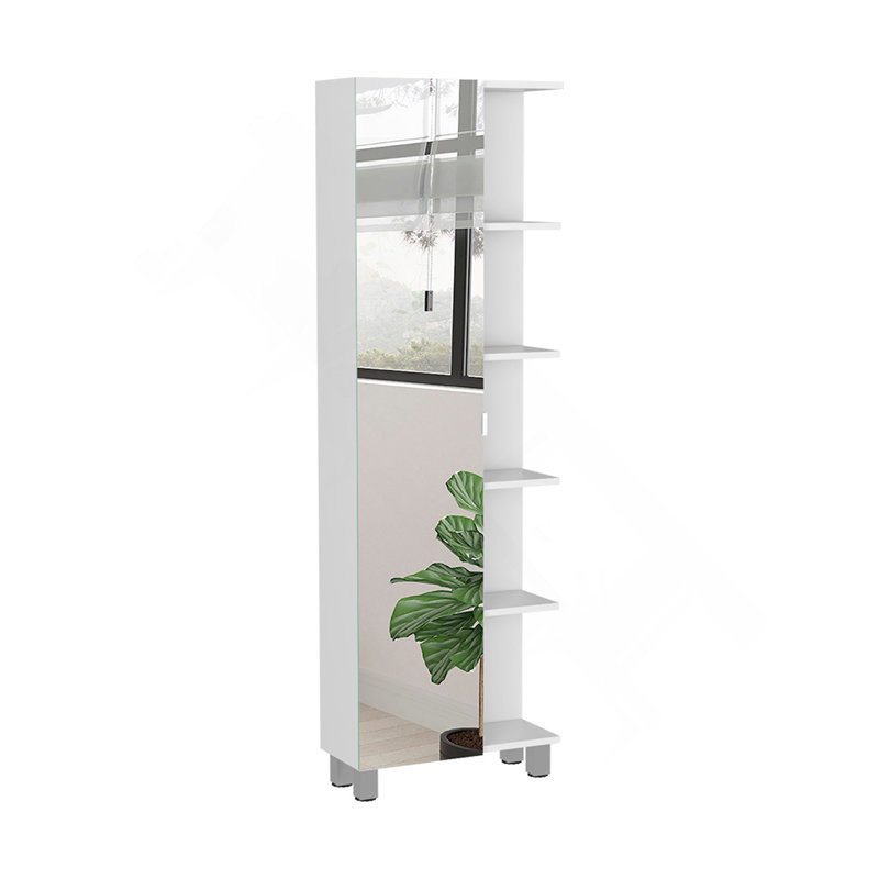 Urano Mirror Linen Cabinet, Four Interior  Shelves, Five External Shelves, White