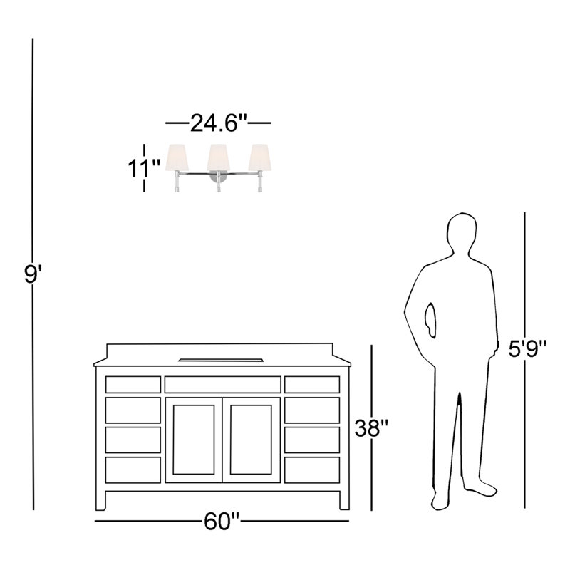 Éclairage pour meuble-lavabo 3 lumières Michelly, Nickel poli