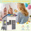 Maisonnette pour enfants, maisonnette en bois massif avec toit en acrylique coloré, fenêtre latérale, banc et ensemble de cuisine