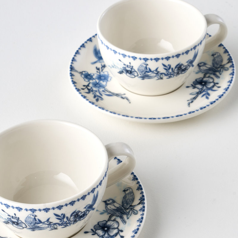 Ensemble de 2 tasses à thé en porcelaine Bleu Blanc