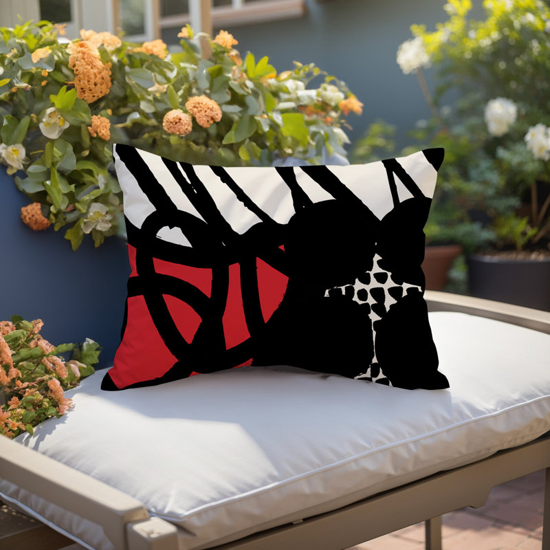 Coussin rectangulaire intérieur / extérieur Aloe, Rouge / noir / blanc cassé, H 14 po x l 20 po