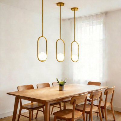 3-Pack Modern Oval Pendant Light With Opal Glass Globe, Hanging Light For Kitchen Island, Adjustable Height Pendant Fixture For Dining Room, Bedroom, Entryway, Hardwired