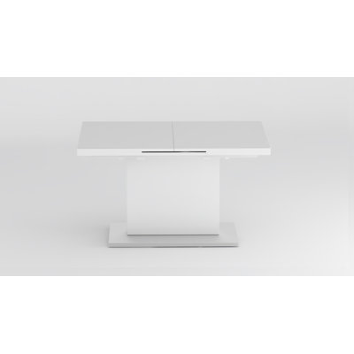 Benae Contemporary Pop-Up-Extendable White Glass Dining Table