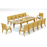 10 Seats 11 Pcs Grade-A Teak Wood Dining Set: 122" Atnas Double Extension Rectangle Table And 10 Atnas  Arm Chairs #11AT2810