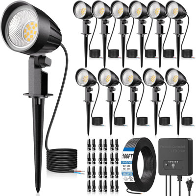 LED Landscape Spotlights Low Voltage 12‑24V Outdoor Garden Lights, 12‑Pack 12W with Transformer, IP66 Waterproof, 2700K Warm White, 1200LM, Dusk to Dawn Auto On/Off for Yard Pathway Trees