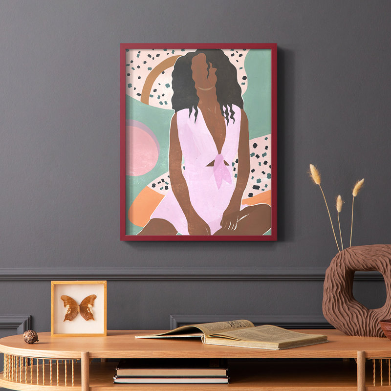 «Curly Lady III», reproduction encadrée - bois massif, Rouge, H 10 po x l 8 po