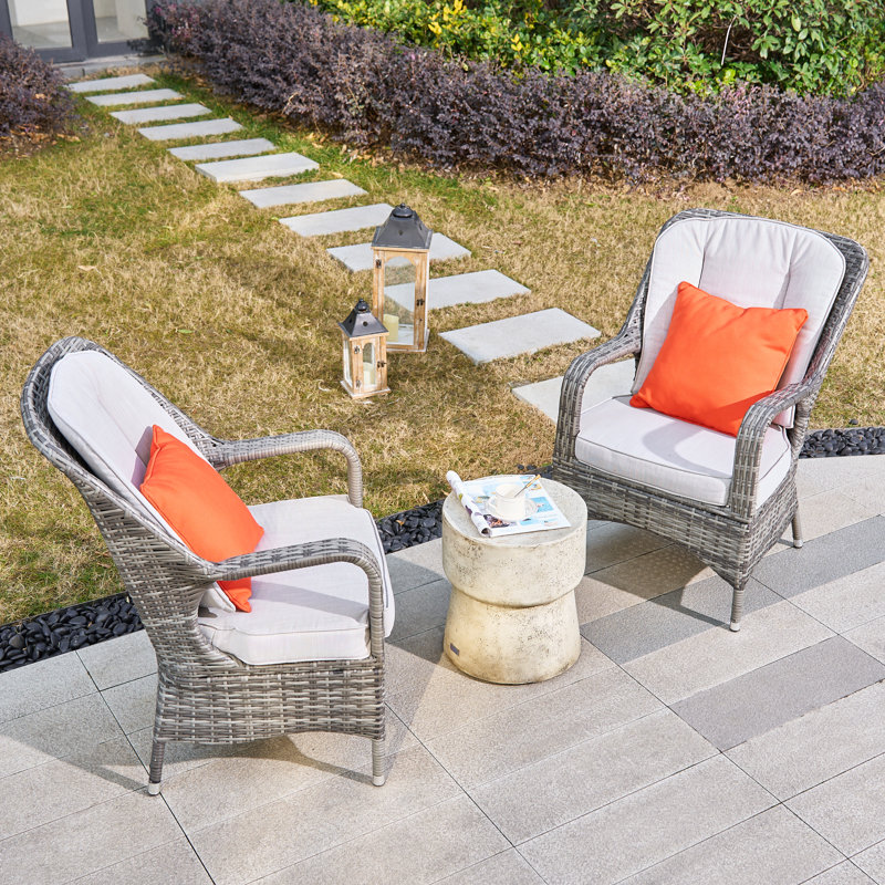 2 - Person Patio Dining Set with Round Table , Cushions Included, Grey