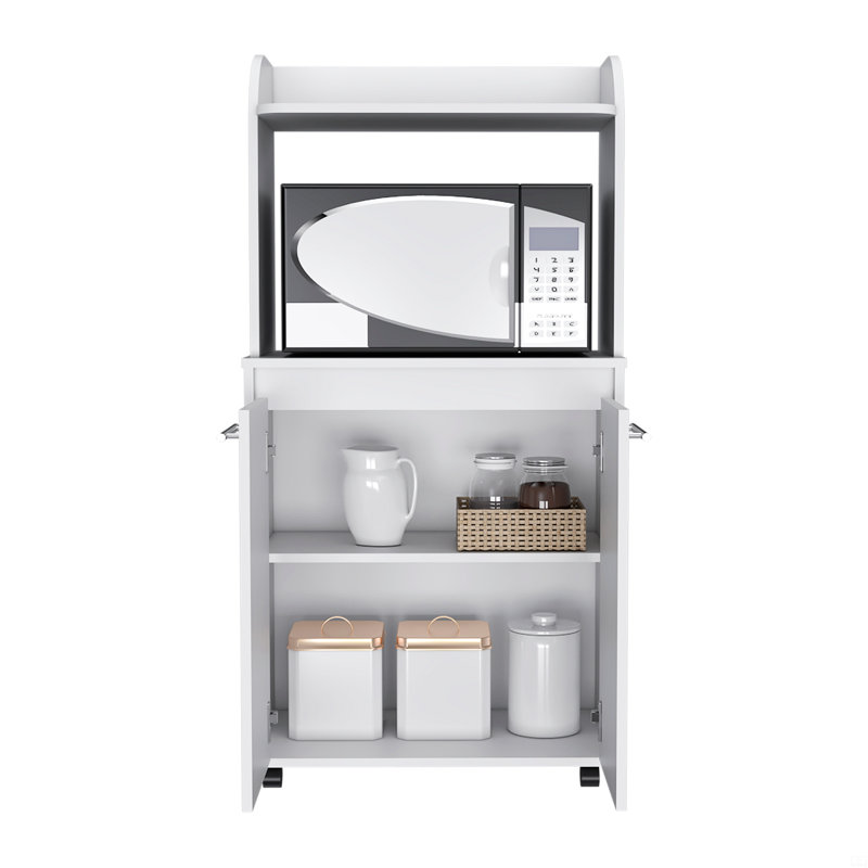Kitchen Cart Totti, Double Door Cabinet, One Open Shelf, Two Interior Shelves