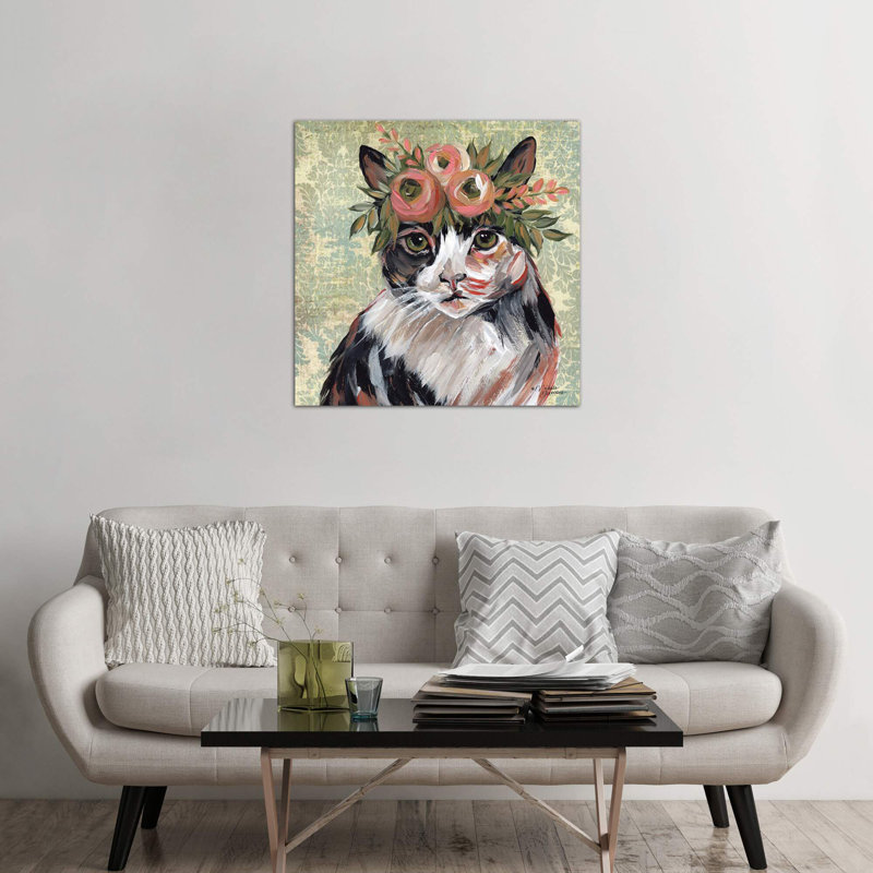 Cat With Floral Crown by Michele Norman - Wrapped Canvas Painting, 93.98 cm H x 93.98 cm W x 3.175 cm D