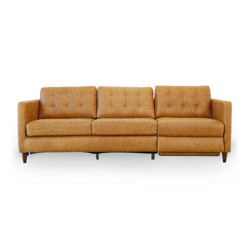 Christopher Tan Leather Electric Inclining Sofa Left Facing