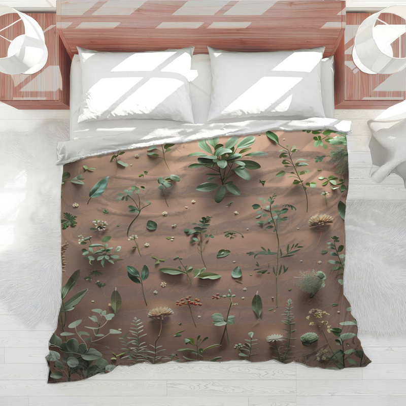 Édredon verdure à motif floral scandinave, Lit simple