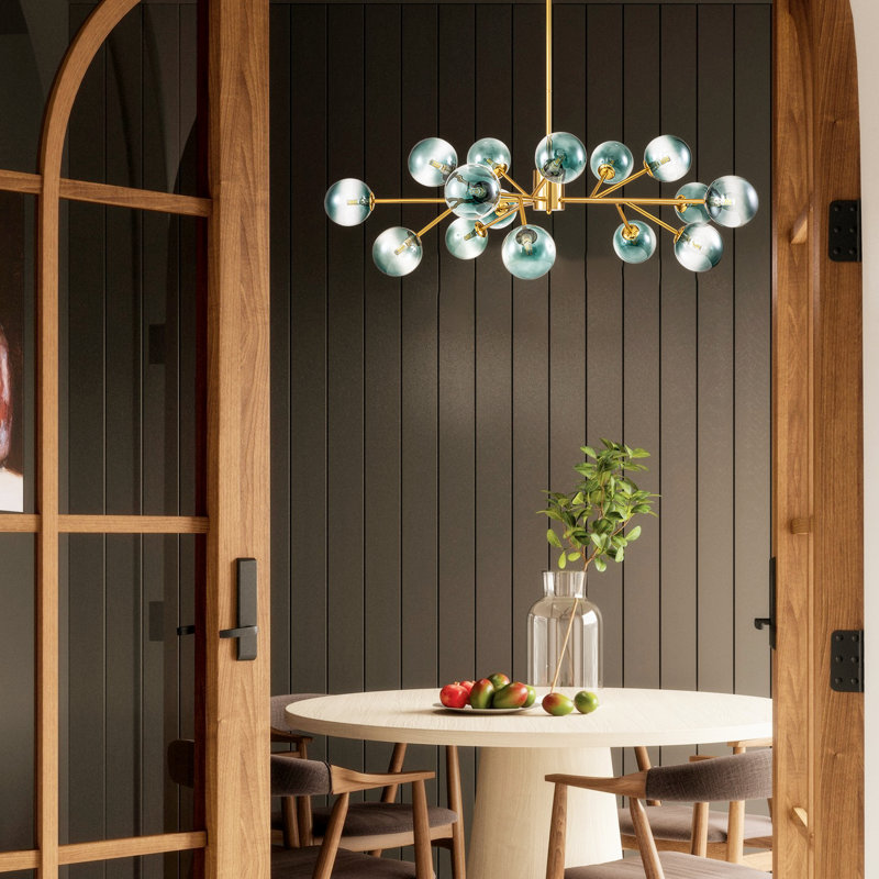 Burness 15 - Light Sputnik Modern Linear Modern Glass Bubble Dining  Chandelier, Gold