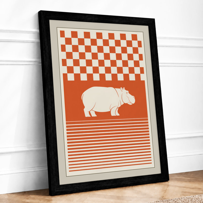 Hippopotamus Geometry Mid-Century - Print, A4 - 29.7 x 21.0 cm, Black