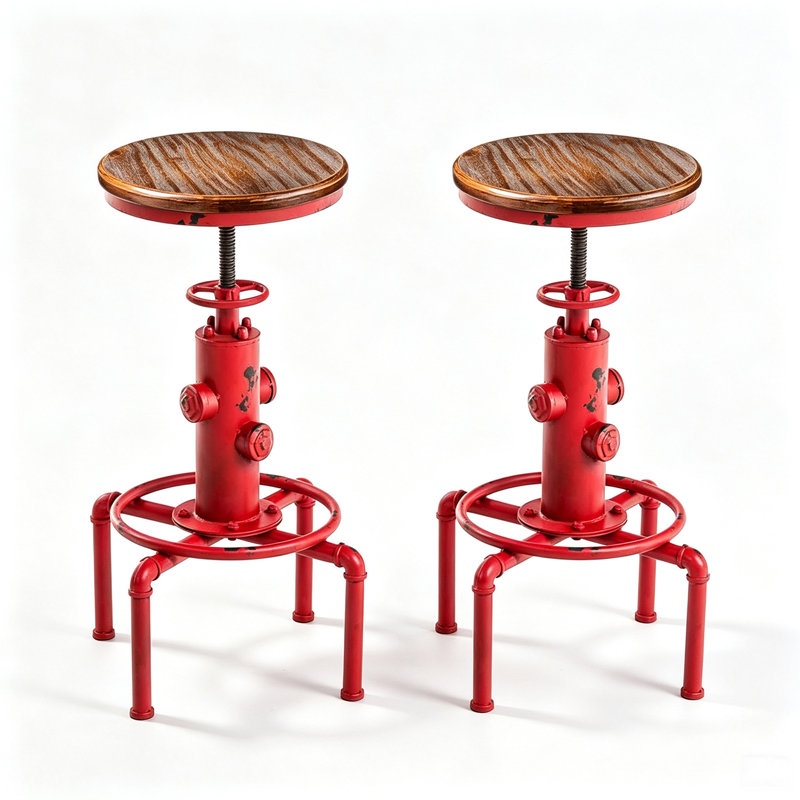 Dicle Swivel Adjustable Height Counter Stool, Brown/Antique Red, 2