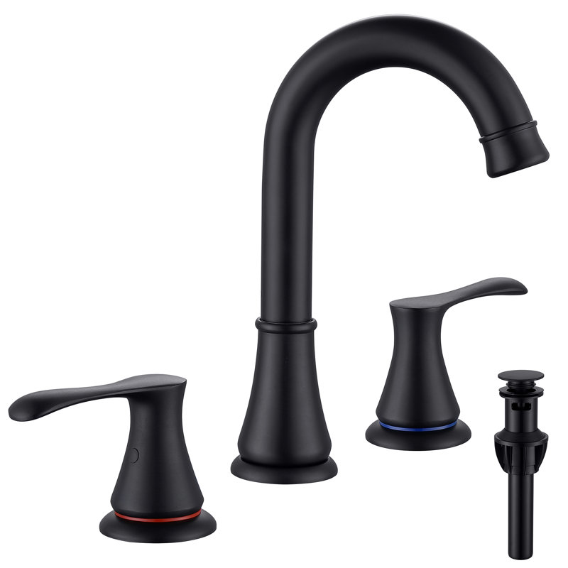 Robinet de salle de bain à large entraxe avec bonde, Noir
