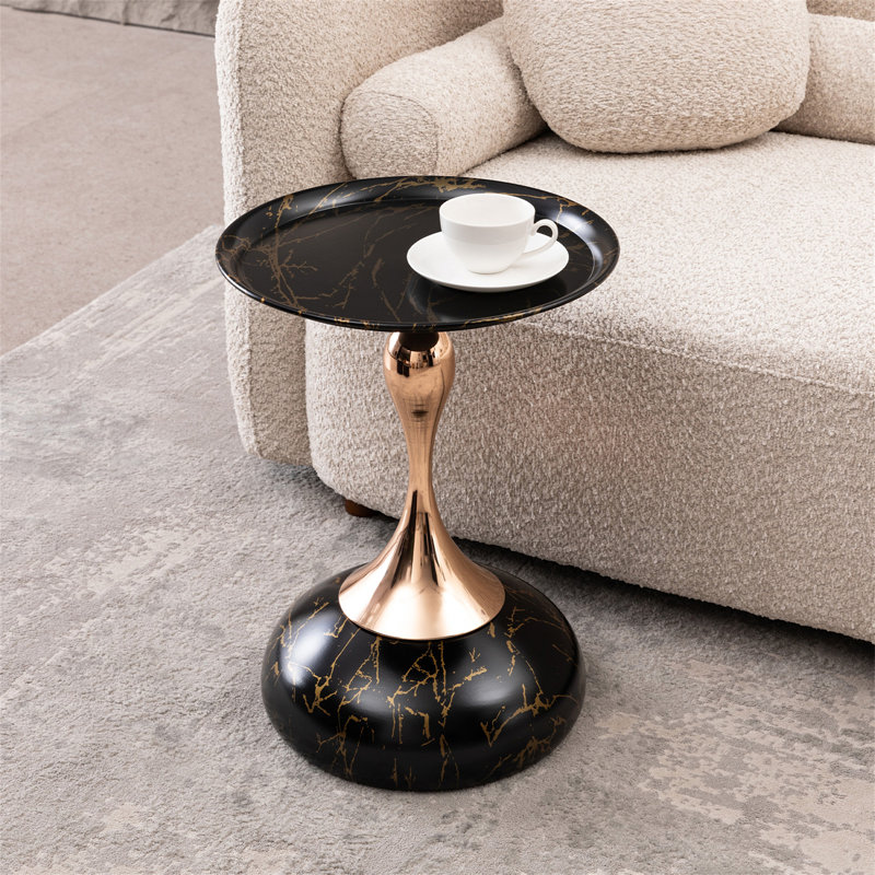Table d'appoint polyvalente en métal à piédestal, Black, Noir
